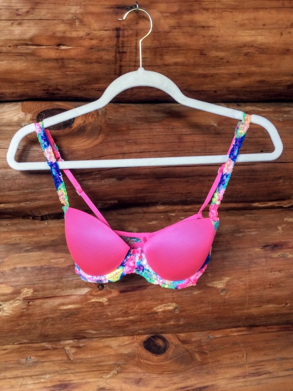PINK Victorias Secret Pink Flirt Push Up Rainbow Lace Bra Size 34B